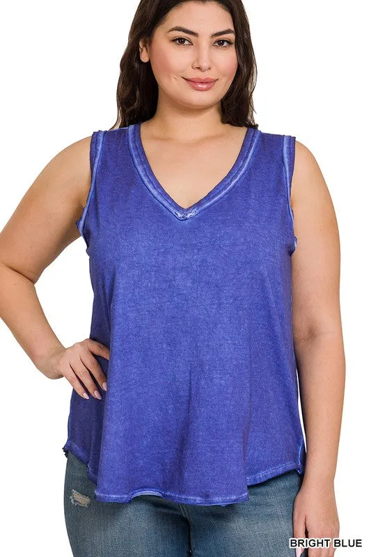 FS CLEARANCE Plus Washed Raw Edge V-Neck Tank Top