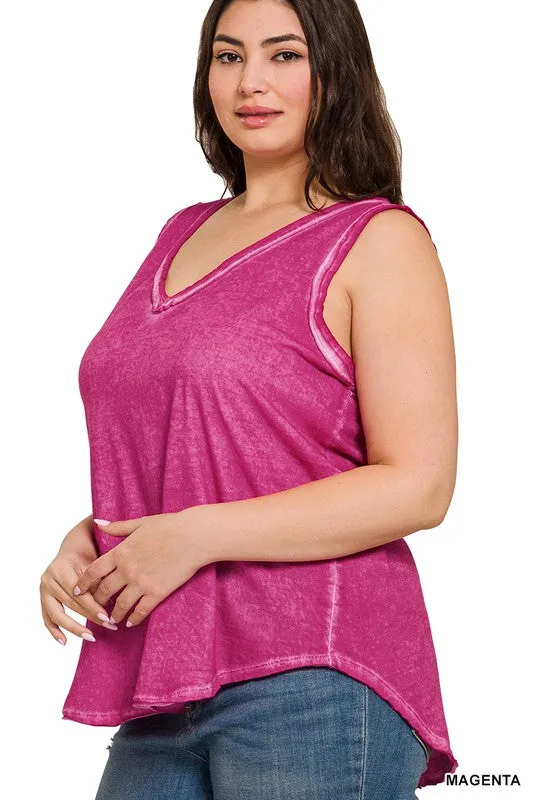 FS CLEARANCE Plus Washed Raw Edge V-Neck Tank Top
