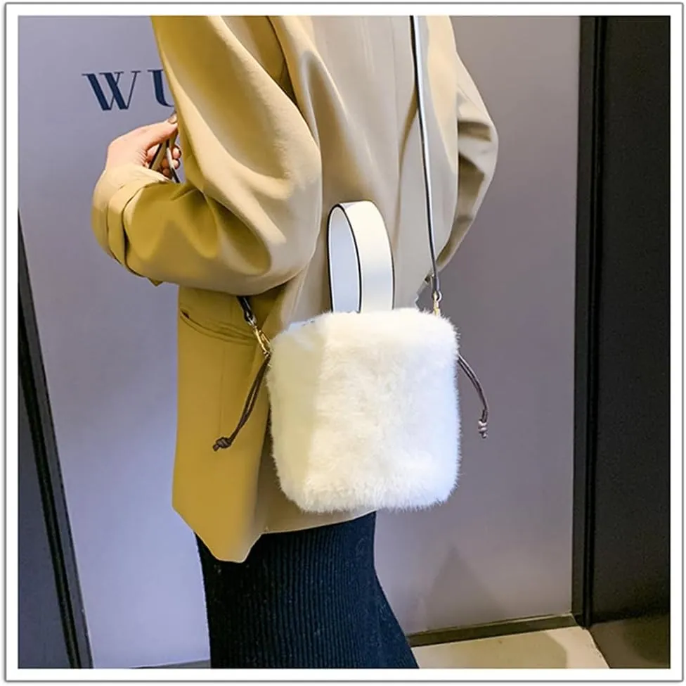 Fur Plush Bucket Handbag - Women's Stylish Shoulder Crossbody Mini Cylinder Bag