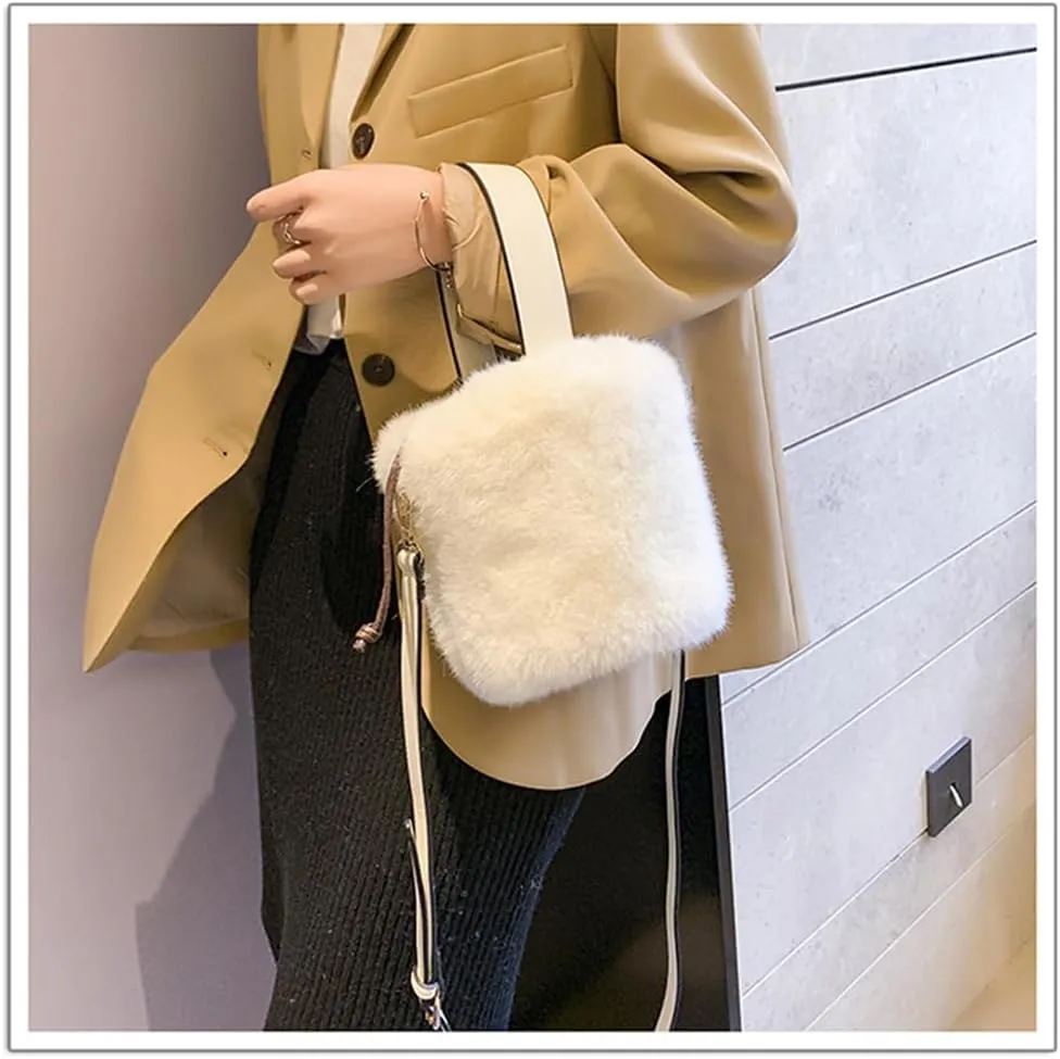 Fur Plush Bucket Handbag - Women's Stylish Shoulder Crossbody Mini Cylinder Bag
