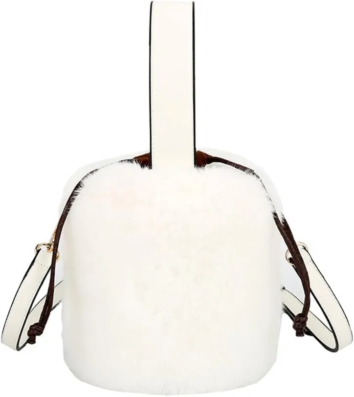 Fur Plush Bucket Handbag - Women's Stylish Shoulder Crossbody Mini Cylinder Bag