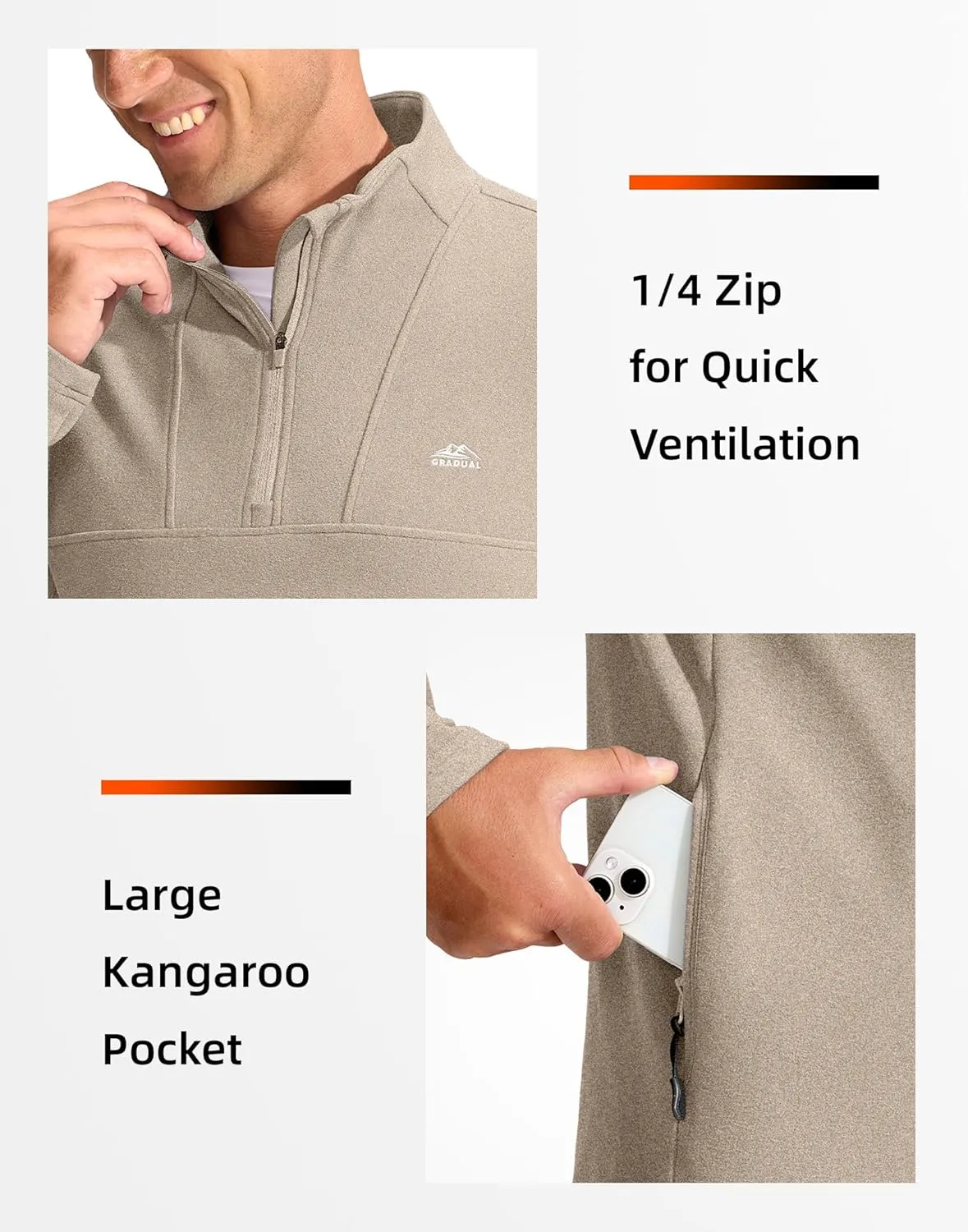 G Gradual Men's Quarter Zip Pullover with Zipper Pocket Fleece Lined Warm Sweater Golf Hiking Outdoor Lightweight Sweatshirt