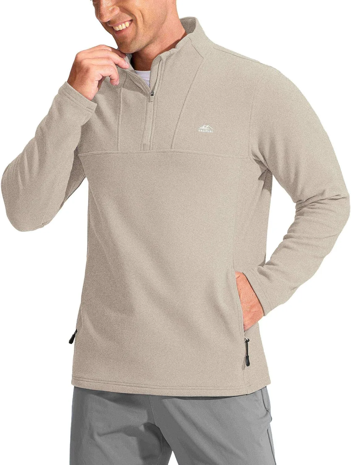 G Gradual Men's Quarter Zip Pullover with Zipper Pocket Fleece Lined Warm Sweater Golf Hiking Outdoor Lightweight Sweatshirt