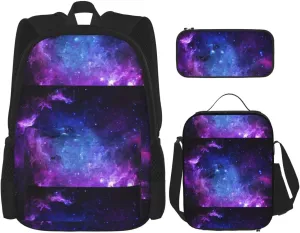Galaxy. Print Unisex Stylish Travel Backpack Set With Insulated Lunch Bag,Adjustable Straps