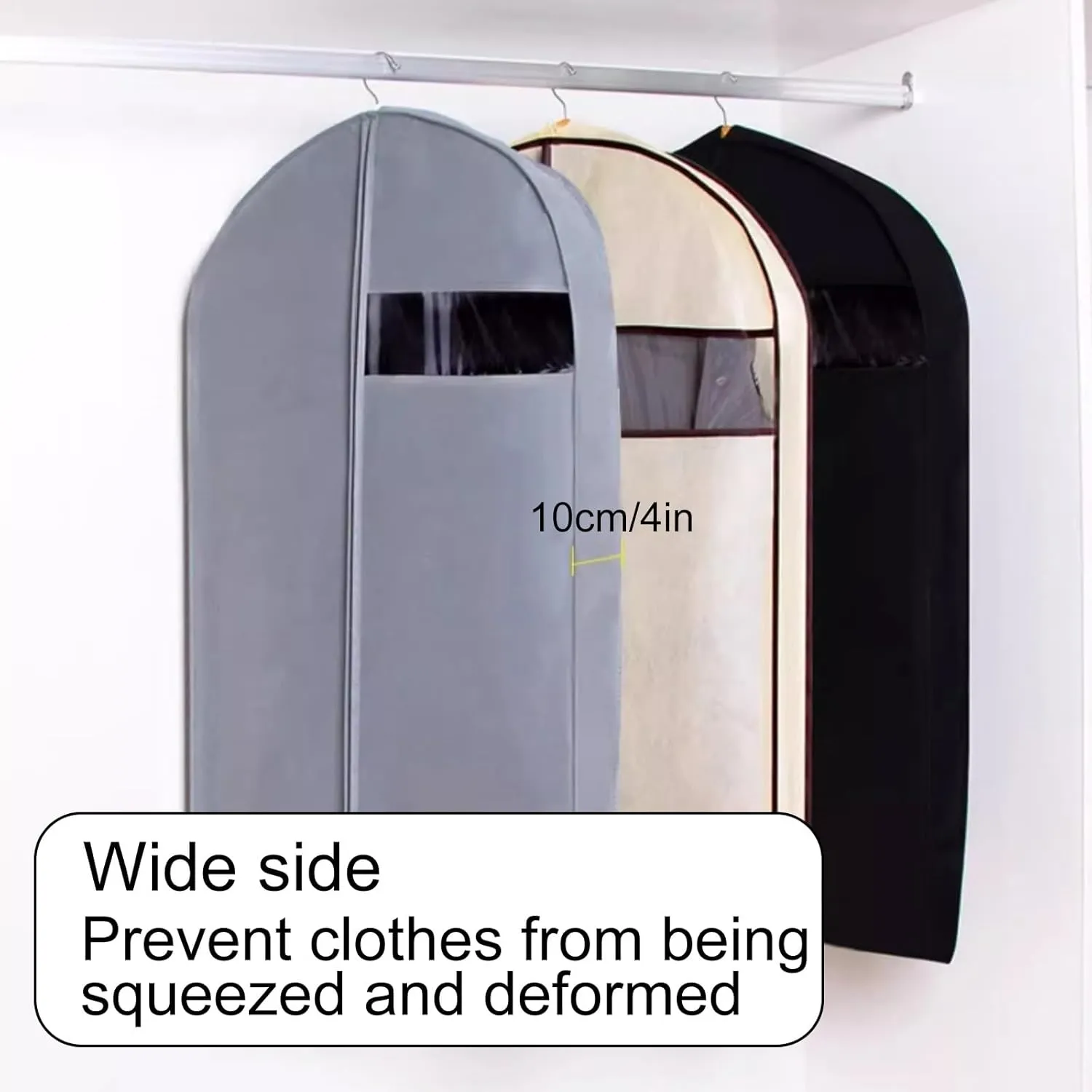 Garment Bags for Hanging Clothes, Garment Covers with Transparent Window, Suitable for Down Jackets, fur Coats, Thick Clothing(Gray,60x10x90cm/24x4inx35in)