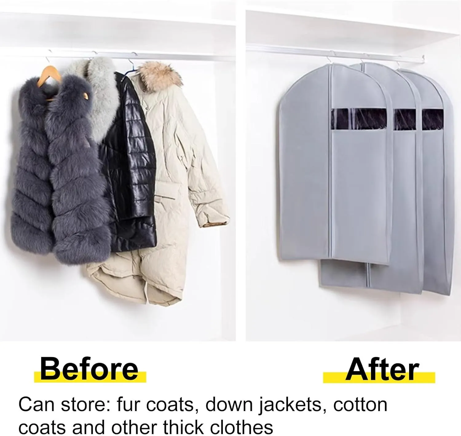 Garment Bags for Hanging Clothes, Garment Covers with Transparent Window, Suitable for Down Jackets, fur Coats, Thick Clothing(Gray,60x10x90cm/24x4inx35in)