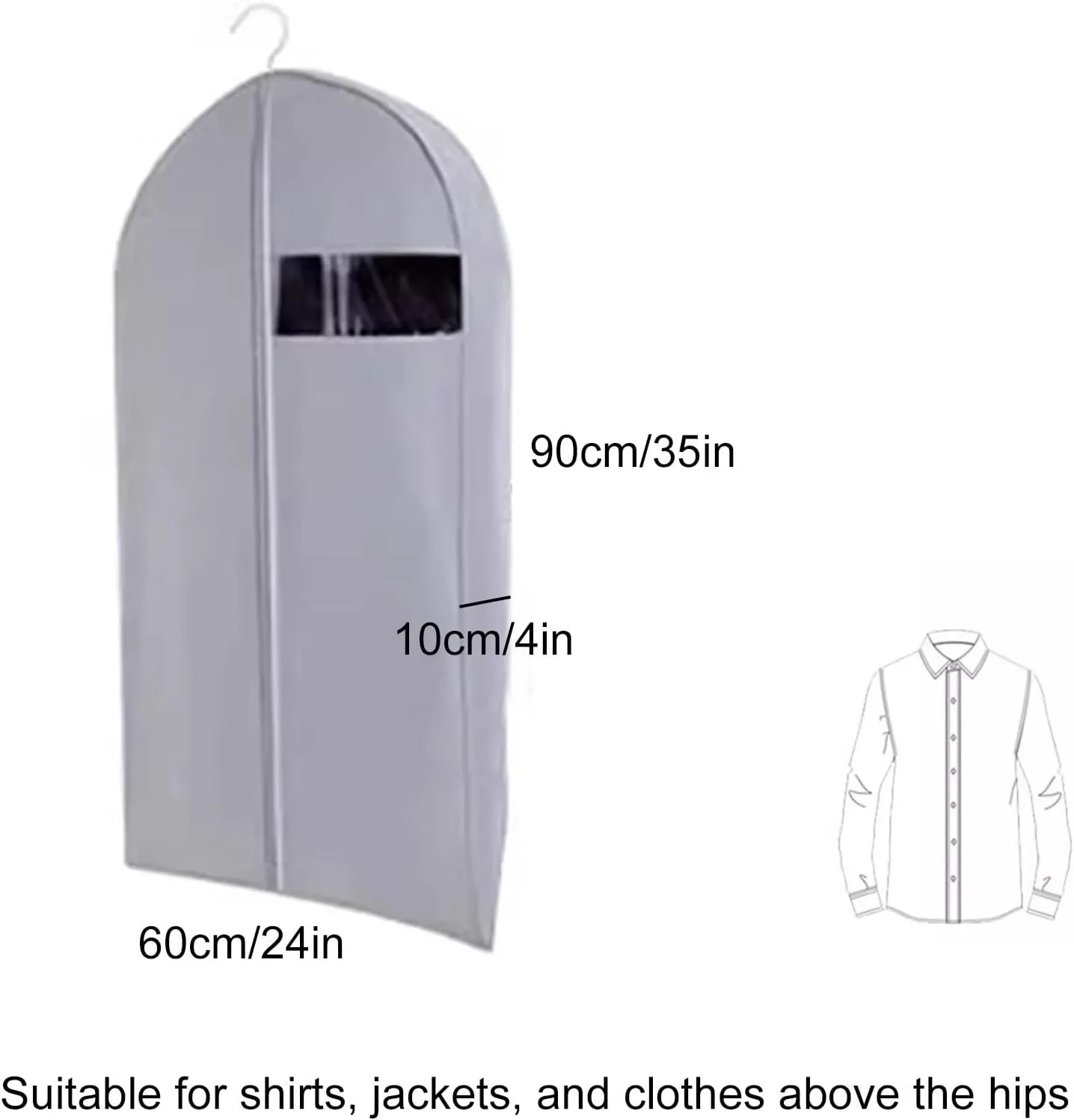 Garment Bags for Hanging Clothes, Garment Covers with Transparent Window, Suitable for Down Jackets, fur Coats, Thick Clothing(Gray,60x10x90cm/24x4inx35in)