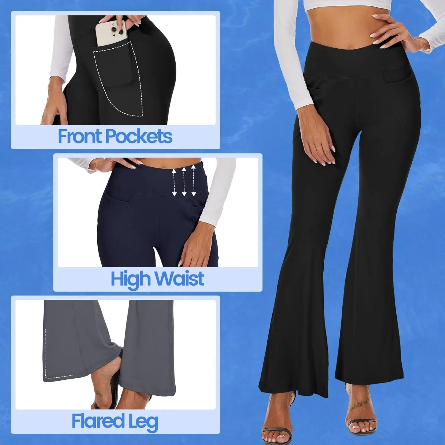 GAYHAY 3 Pack Leggings with Pockets for Women - High Waisted Tummy Control Soft Workout Gym Black Yoga Pants
