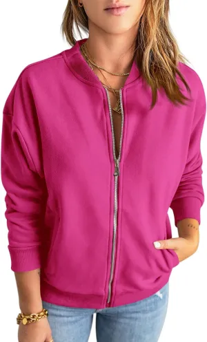 GeGekoko Womens Zip Up Sweatshirts Jackets Long Sleeve Casual Loose Outwear with Pockets