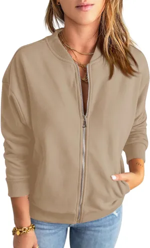 GeGekoko Womens Zip Up Sweatshirts Jackets Long Sleeve Casual Loose Outwear with Pockets