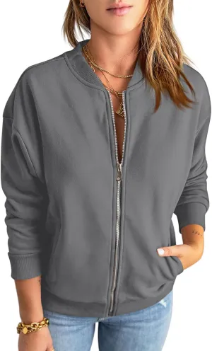 GeGekoko Womens Zip Up Sweatshirts Jackets Long Sleeve Casual Loose Outwear with Pockets