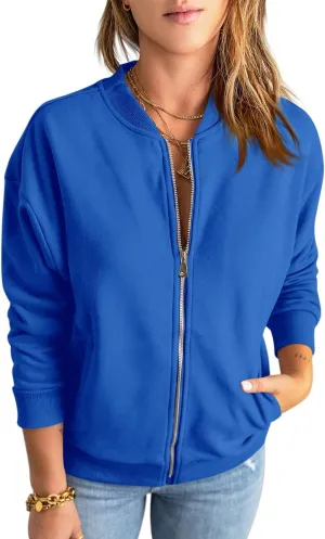 GeGekoko Womens Zip Up Sweatshirts Jackets Long Sleeve Casual Loose Outwear with Pockets