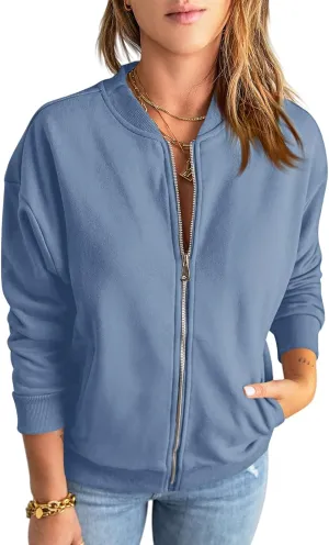 GeGekoko Womens Zip Up Sweatshirts Jackets Long Sleeve Casual Loose Outwear with Pockets