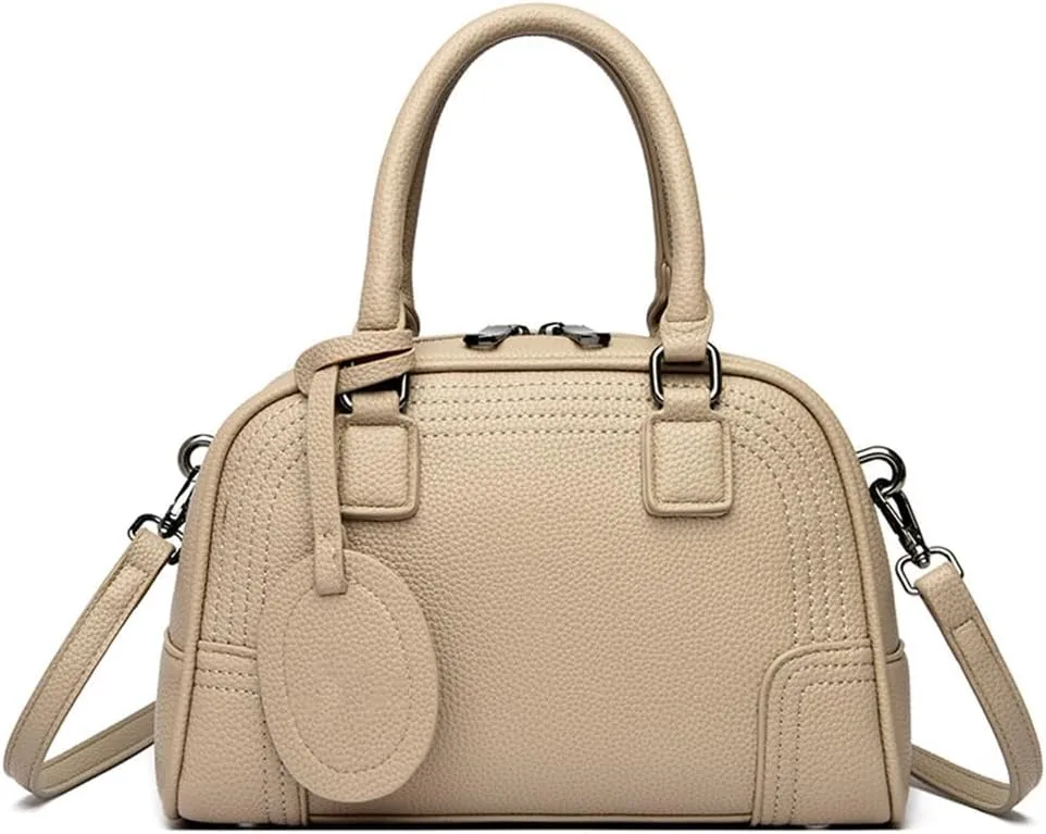 Genuine Leather Handbags for Women - Stylish Top Handle Satchel Tote & Crossbody Bag in Khaki