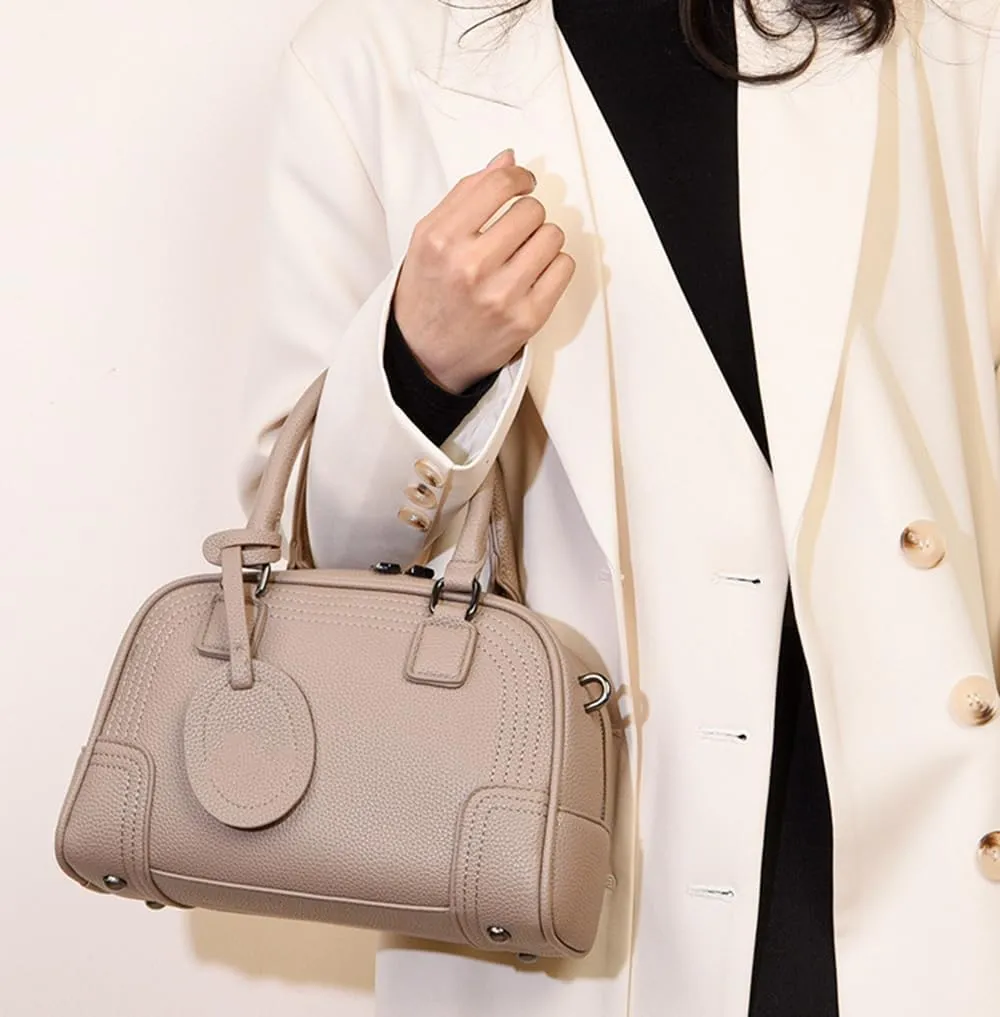 Genuine Leather Handbags for Women - Stylish Top Handle Satchel Tote & Crossbody Bag in Khaki
