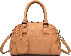 Genuine Leather Handbags for Women - Stylish Top Handle Satchel Tote & Crossbody Bag in Khaki