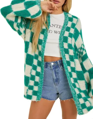 Giraropa Women Checkered Cardigan 2024 Long Sleeve Open Front Loose Knit Sweater Oversized Lightweight Cardigans Outwear