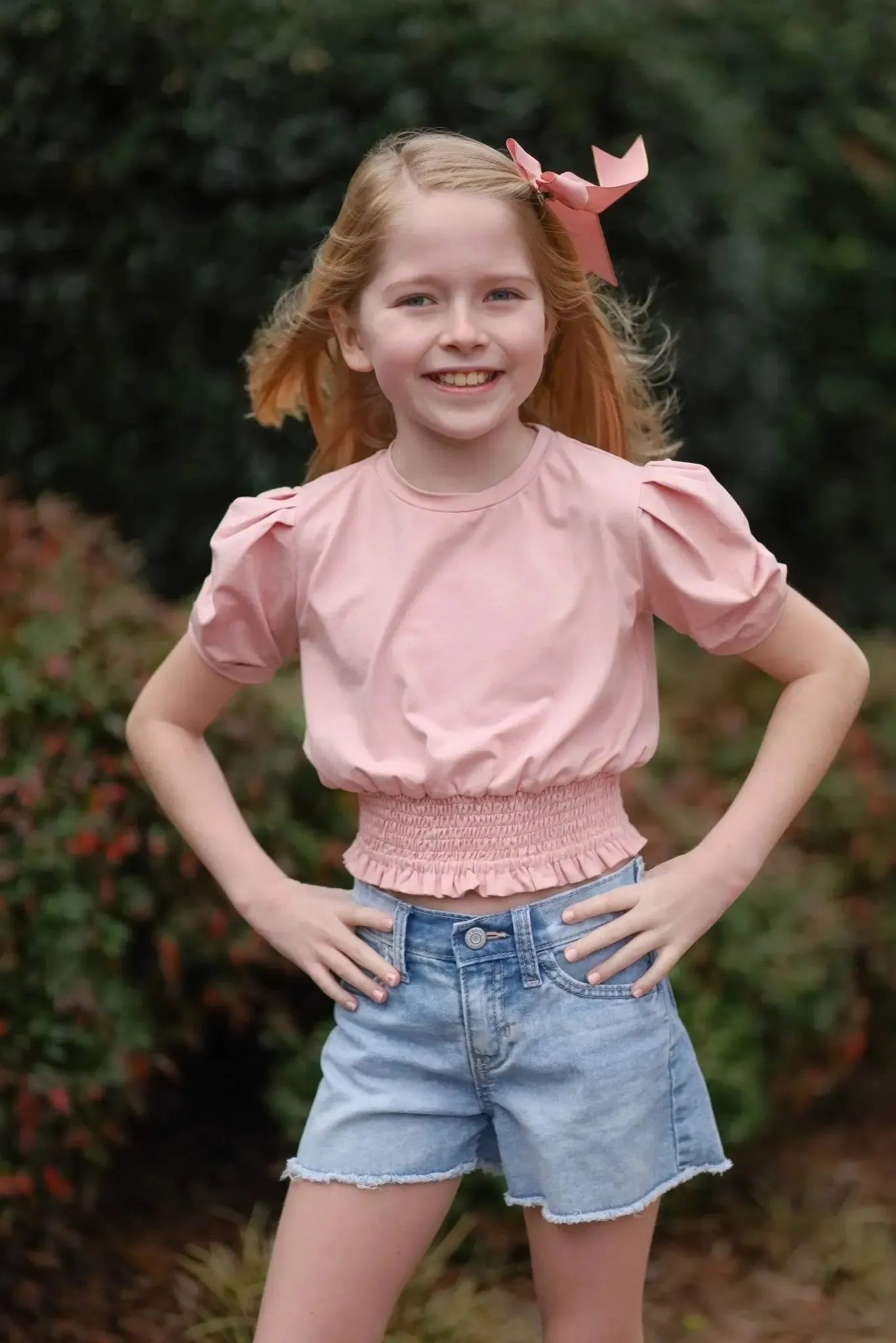 Girl on the Go Blush Puff Sleeve Meet and Greet Smocked Waist Shirt