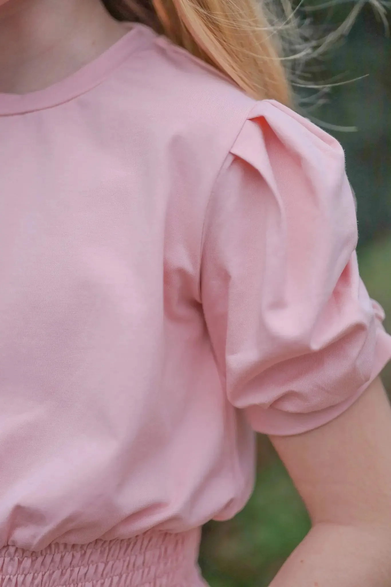 Girl on the Go Blush Puff Sleeve Meet and Greet Smocked Waist Shirt