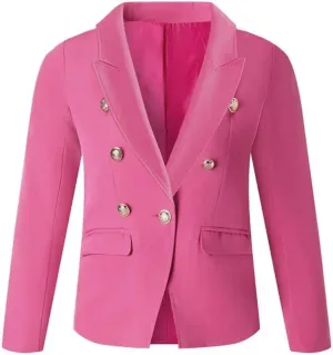 Girls Blazer Jacket Double Breasted Button Down Long Sleeves Blazers School Jackets