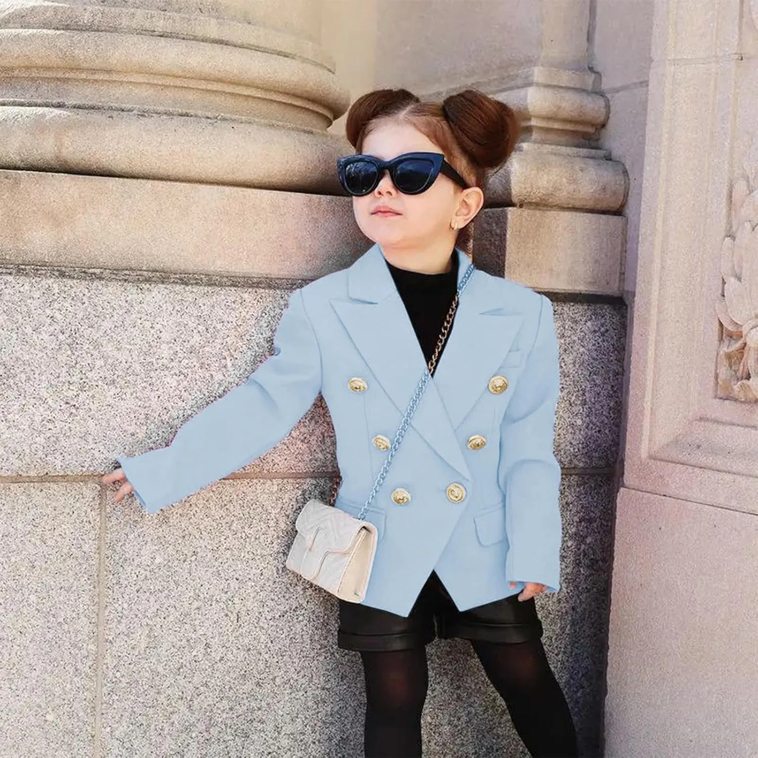 Girls Blazer Jacket Double Breasted Button Down Long Sleeves Blazers School Jackets