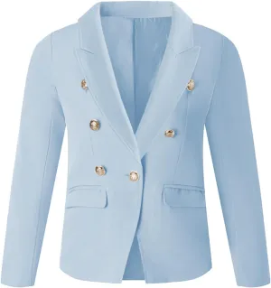 Girls Blazer Jacket Double Breasted Button Down Long Sleeves Blazers School Jackets