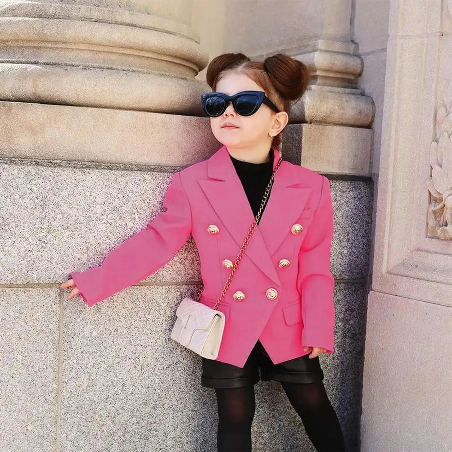 Girls Blazer Jacket Double Breasted Button Down Long Sleeves Blazers School Jackets