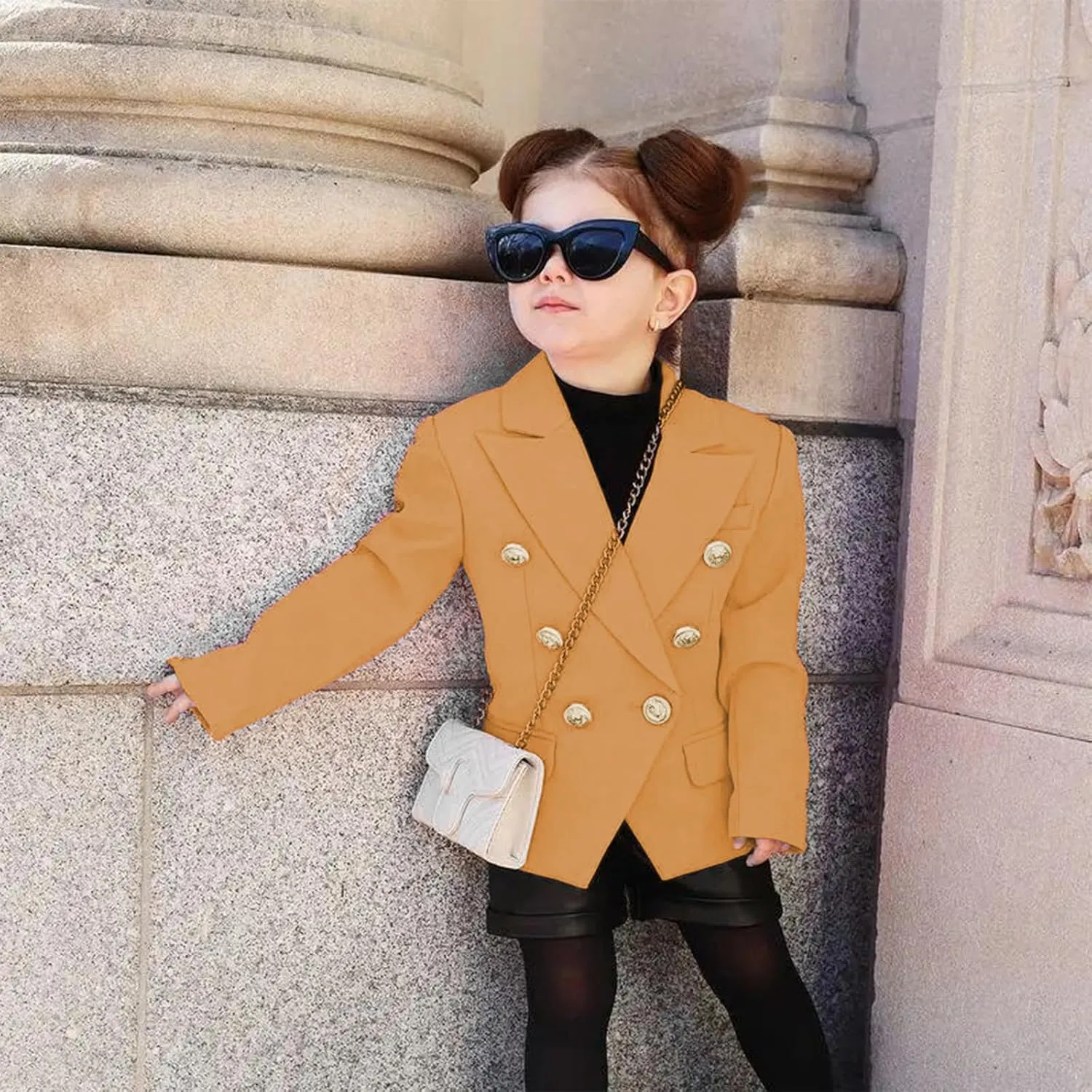 Girls Blazer Jacket Double Breasted Button Down Long Sleeves Blazers School Jackets