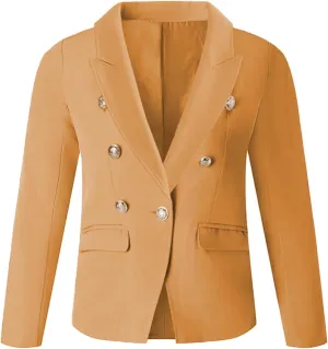 Girls Blazer Jacket Double Breasted Button Down Long Sleeves Blazers School Jackets
