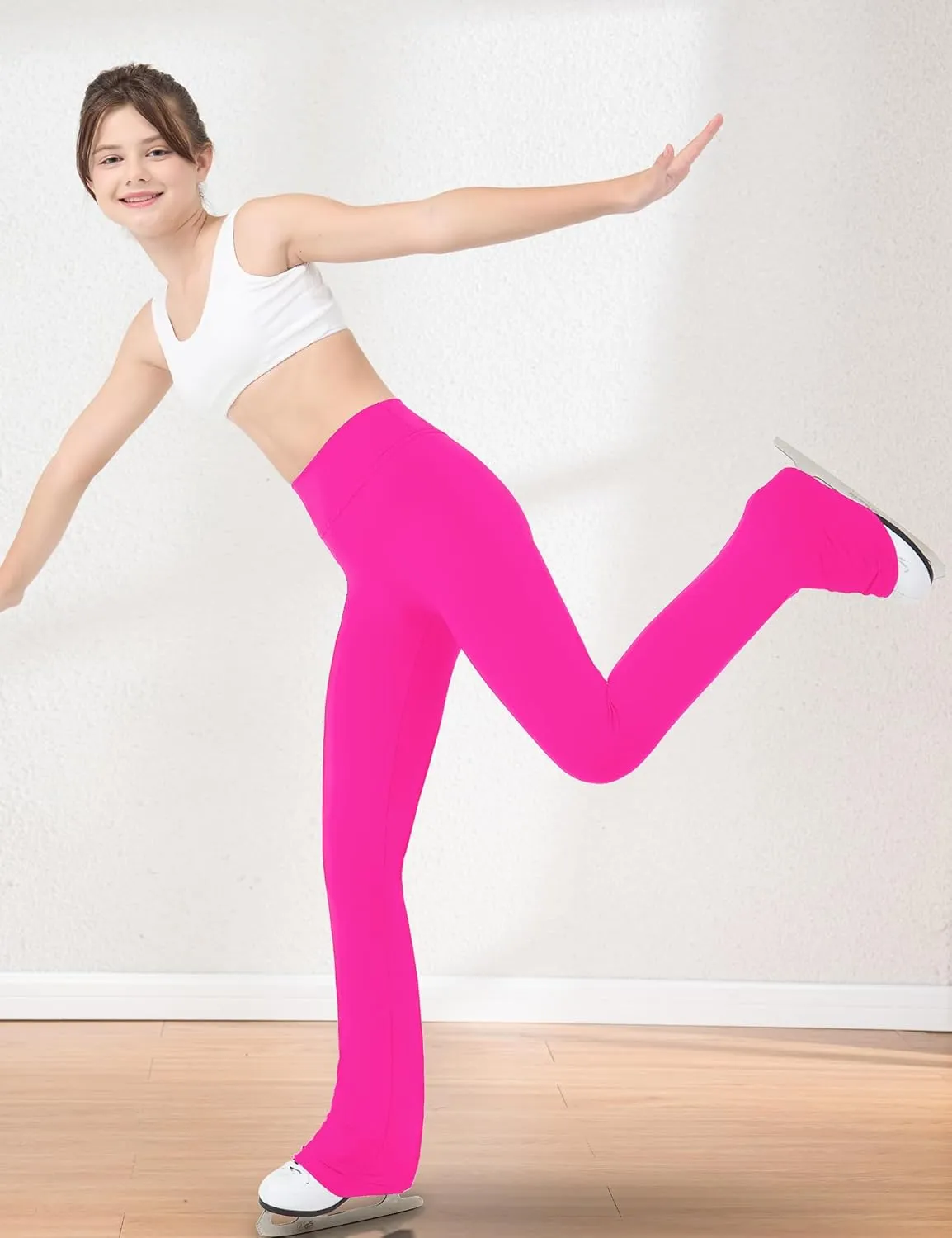 Girls Figure Skating Pants Soft Stretch High Waisted Practice Ice Skating Leggings for Kids Teen Workout Training