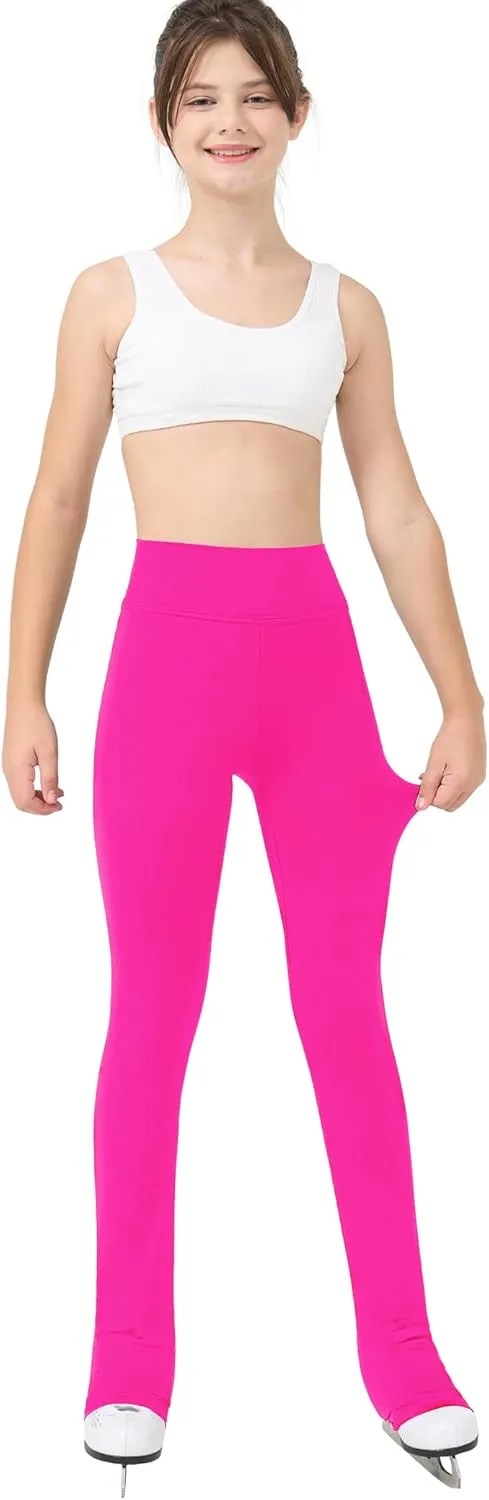 Girls Figure Skating Pants Soft Stretch High Waisted Practice Ice Skating Leggings for Kids Teen Workout Training