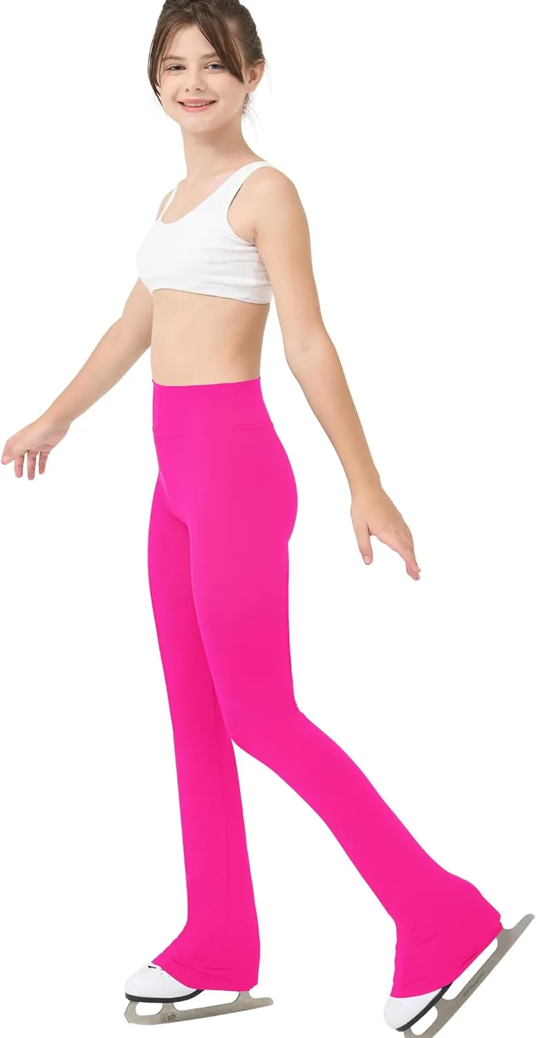 Girls Figure Skating Pants Soft Stretch High Waisted Practice Ice Skating Leggings for Kids Teen Workout Training