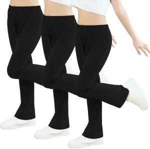 Girls Mid-Rise Flared Pants, 3 Pack Soft Rayon Stretch Bell Bottoms for Kids, Skinny Fit Bootcut Leggings