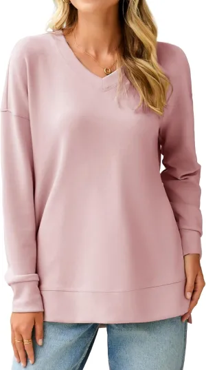 Glamaker Women's Long Sleeve V Neck Sweatshirt Air Essentials Soft Loose Pullover Sweatshirts