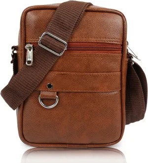 GOLD SKY Stylish Travel Office PU Synthetic Leather Men's Sling Bag, Tan, S
