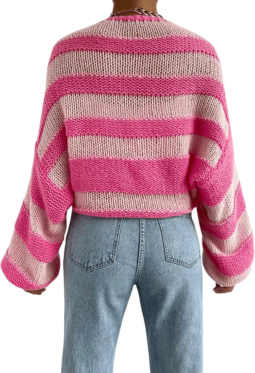 GORGLITTER Women's Color Block Striped Bolero Shrug Sweater Long Sleeve Open Front Crop Cardigan Top Outerwear