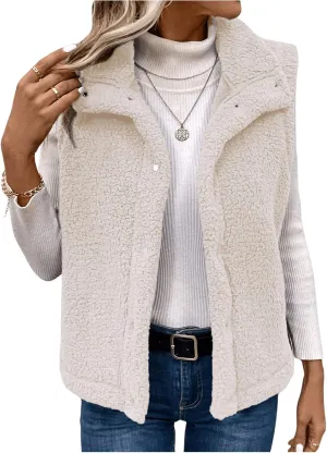 GORGLITTER Women's Fuzzy Vest Outerwear Trendy Fall Fleece Sherpa Vest Sleeveless Old Money Coat Vests
