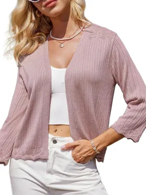 GRACE KARIN Women's 3/4 Sleeve Cropped Cardigan Elegant Open Front Sweater Cardigan Lightweight Bolero Shrug S-2XL