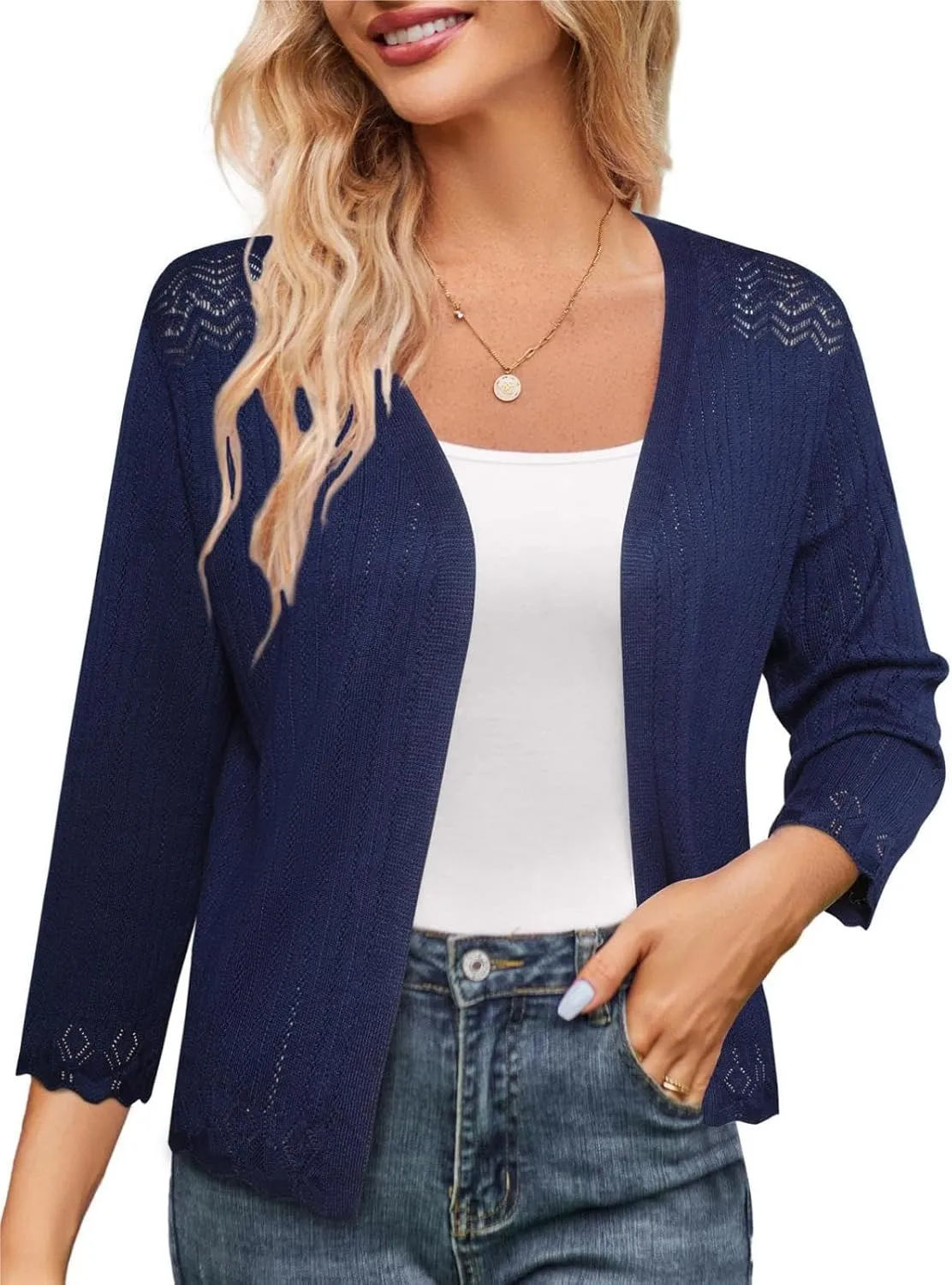 GRACE KARIN Women's 3/4 Sleeve Cropped Cardigan Elegant Open Front Sweater Cardigan Lightweight Bolero Shrug S-2XL