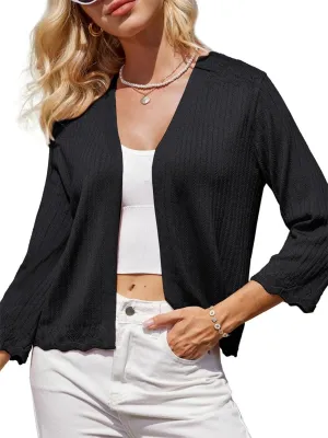 GRACE KARIN Women's 3/4 Sleeve Cropped Cardigan Elegant Open Front Sweater Cardigan Lightweight Bolero Shrug S-2XL