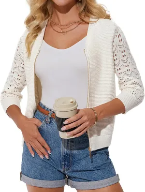 GRACE KARIN Womens Lightweight Summer Cardigan 3/4 Sleeve Cropped Cardigan Dressy Zip Up Cardigans Jacket