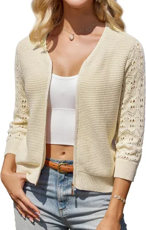 GRACE KARIN Womens Lightweight Summer Cardigan 3/4 Sleeve Cropped Cardigan Dressy Zip Up Cardigans Jacket