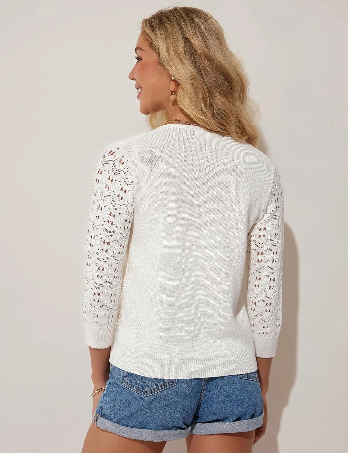 GRACE KARIN Womens Lightweight Summer Cardigan 3/4 Sleeve Cropped Cardigan Dressy Zip Up Cardigans Jacket