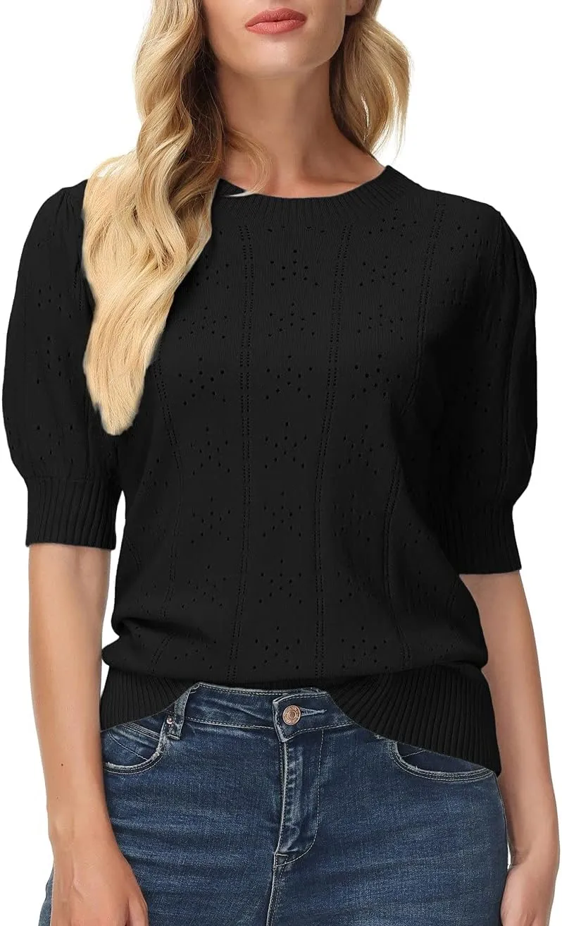 GRACE KARIN Womens Lightweight Thin Summer Pullover Sweater Cute Puff Short Sleeve Tops Pullover Shirt Knit Blouse