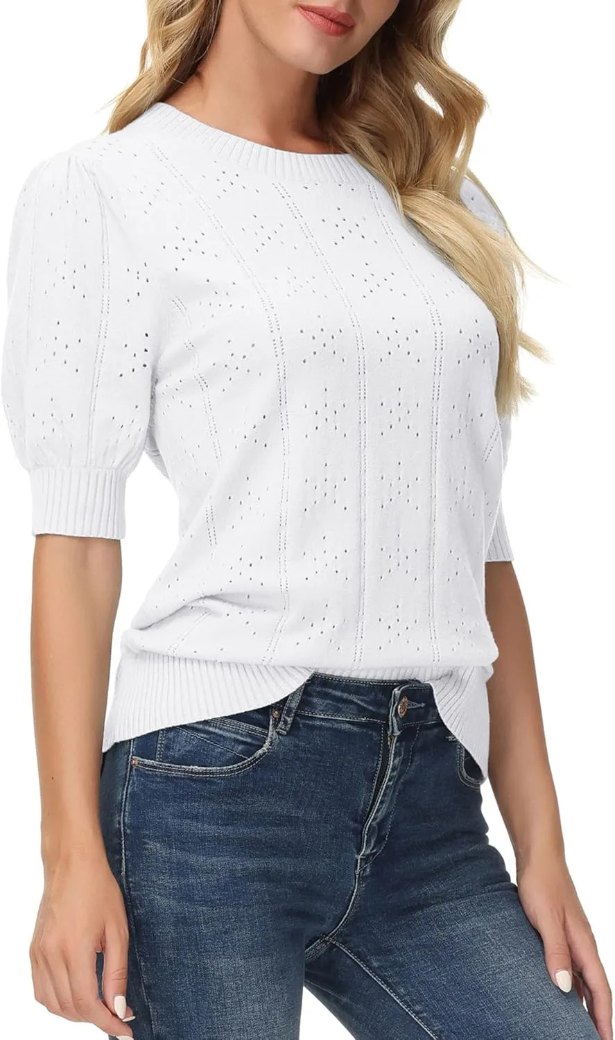 GRACE KARIN Womens Lightweight Thin Summer Pullover Sweater Cute Puff Short Sleeve Tops Pullover Shirt Knit Blouse