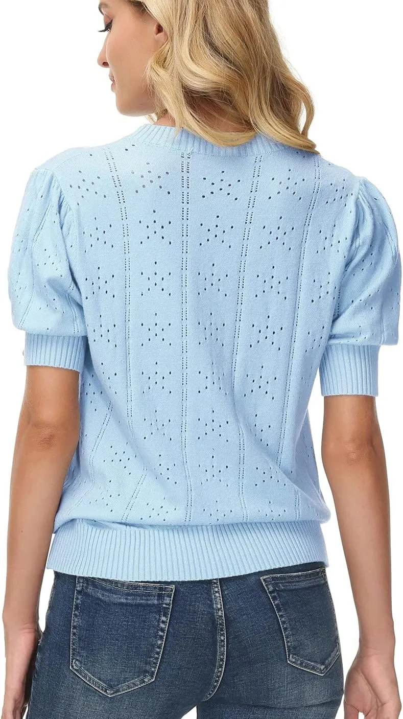 GRACE KARIN Womens Lightweight Thin Summer Pullover Sweater Cute Puff Short Sleeve Tops Pullover Shirt Knit Blouse