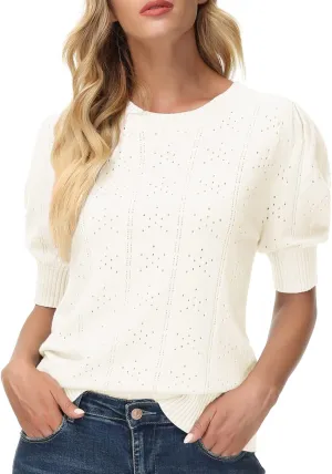 GRACE KARIN Womens Lightweight Thin Summer Pullover Sweater Cute Puff Short Sleeve Tops Pullover Shirt Knit Blouse