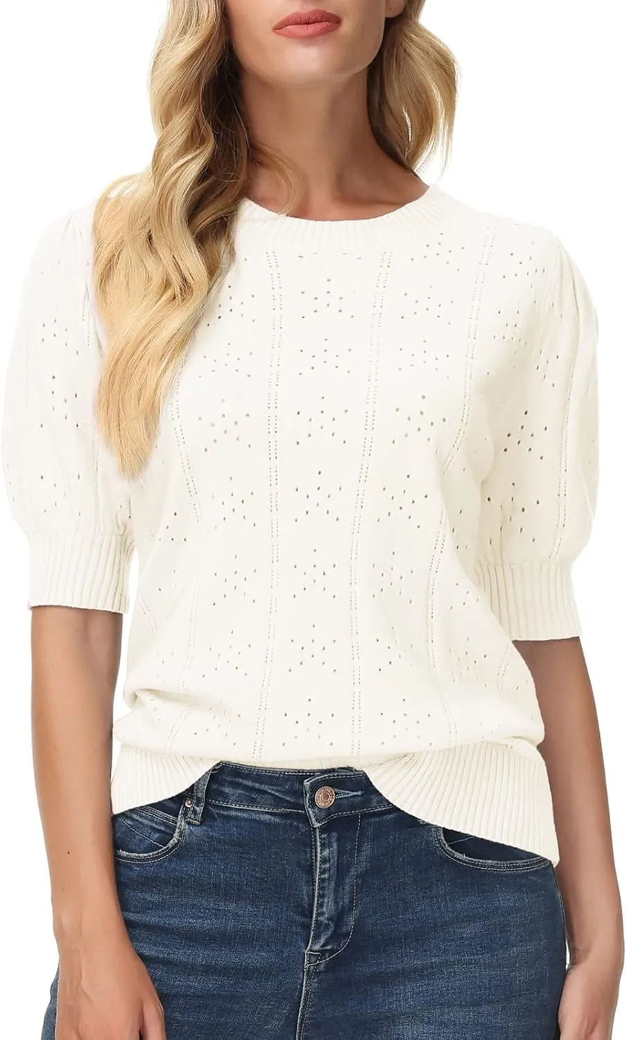 GRACE KARIN Womens Lightweight Thin Summer Pullover Sweater Cute Puff Short Sleeve Tops Pullover Shirt Knit Blouse