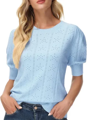 GRACE KARIN Womens Lightweight Thin Summer Pullover Sweater Cute Puff Short Sleeve Tops Pullover Shirt Knit Blouse