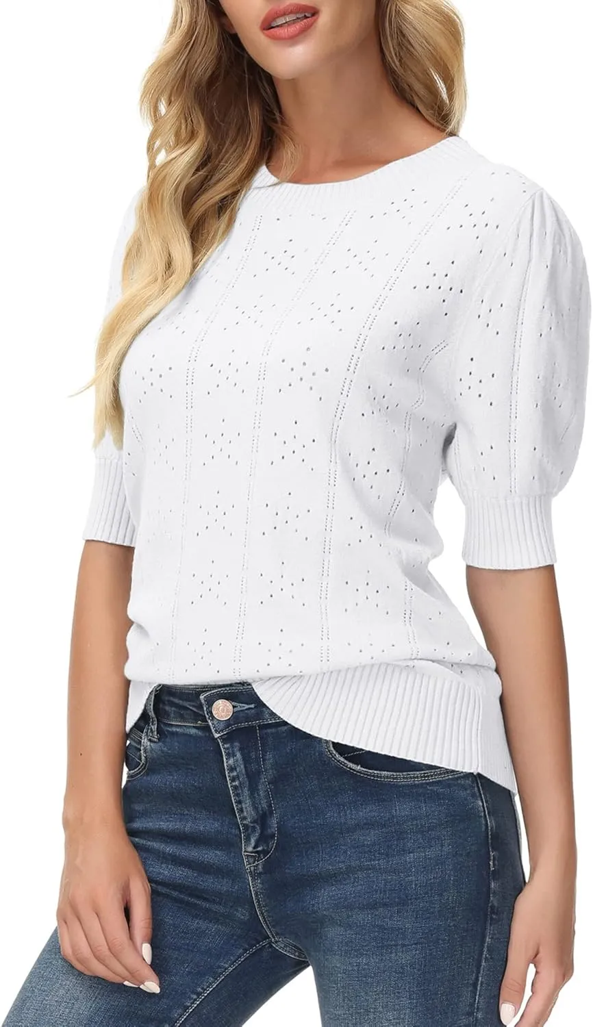 GRACE KARIN Womens Lightweight Thin Summer Pullover Sweater Cute Puff Short Sleeve Tops Pullover Shirt Knit Blouse